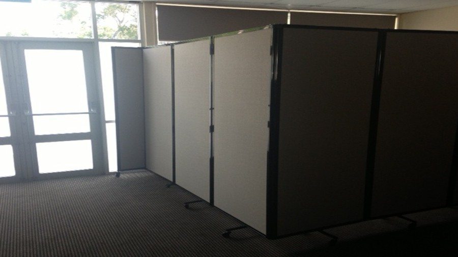 Charcoal Room Divider 360 Degree set in L shape creating corner office - Portable Partitions