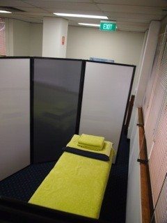 Inside a mobile osteopath therapy room