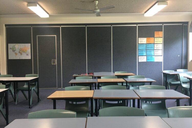 Engadine High School building exterior shown in educational context